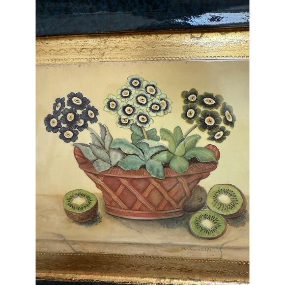 Vietri Made In Italy Wood Lacquer Gold Botanical Florentine Tray - Picture 10 of 10